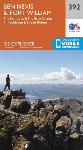 OS Explorer Map (392) Ben Nevis and Fort William, The Mamores and The Grey Corries, Kinlochleven and Spean Bridge