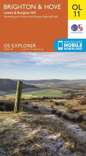 Brighton and Hove OS Explorer map OL11 featuring part of the South Downs National Park and South Downs Way