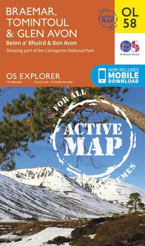 OS Explorer ACTIVE OL58 Braemar, Tomintoul & Glen Avon (OS Explorer Map Active)