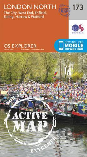 OS Explorer Map Active (173) London North, The City, West End, Enfield, Ealing, Harrow & Watford (OS Explorer Active Map)