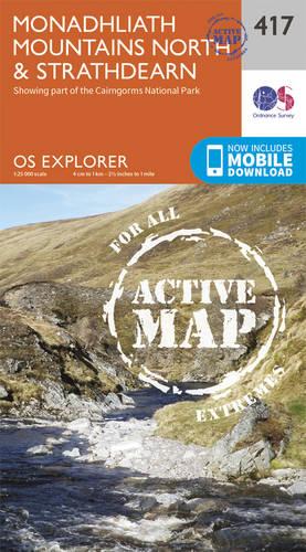 OS Explorer Map Active (417) Monadhliath Mountains North and Strathdearn (OS Explorer Active Map)