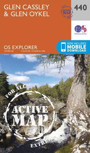 OS Explorer Map Active (440) Glen Cassley and Glen Oykel
