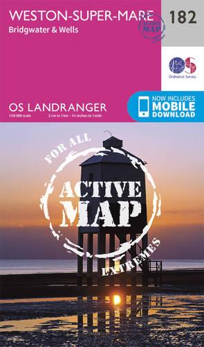 Landranger Active (182) Weston-super-Mare, Bridgwater & Wells (OS Landranger Active Map)