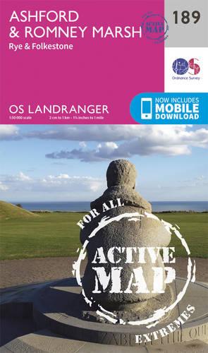Landranger Active (189) Ashford & Romney Marsh, Rye & Folkestone (OS Landranger Active Map)