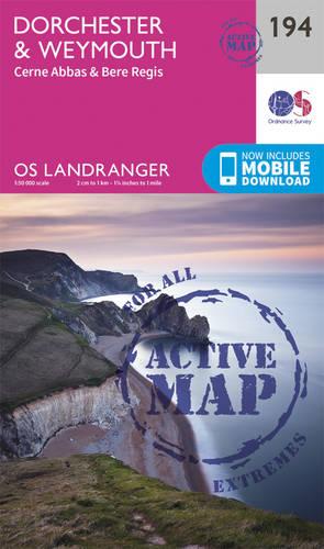 Landranger Active (194) Dorchester & Weymouth, Cerne Abbas & Bere Regis (OS Landranger Active Map)