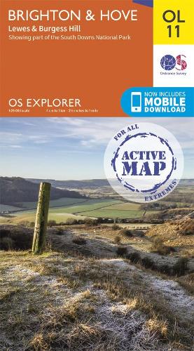 Brighton and Hove OS Explorer Active map OL11 featuring part of the South Downs National Park and South Downs Way