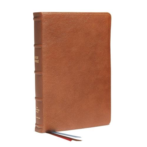 NKJV, End-of-Verse Reference Bible, Personal Size Large Print, Premium Goatskin Leather, Brown, Premier Collection, Red Letter, Thumb Indexed, Comfort Print: Holy Bible, New King James Version