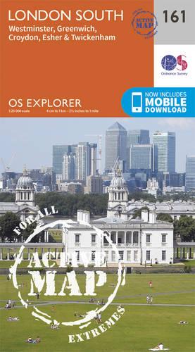 OS Explorer Map Active (161) London South, Westminster, Greenwich, Croydon, Esher & Twickenham (OS Explorer Active Map)