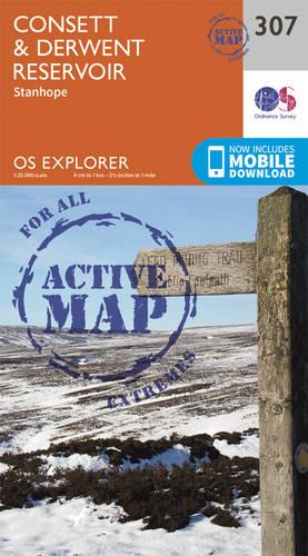 OS Explorer Map Active (307) Consett and Derwent Reservoir (OS Explorer Active Map)