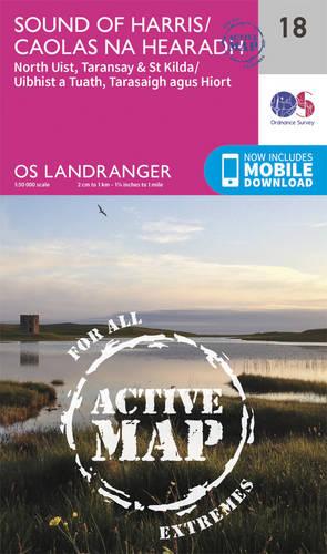 Landranger Active (18) Sound of Harris, North Uist, Taransay & St Kilda (OS Landranger Active Map)