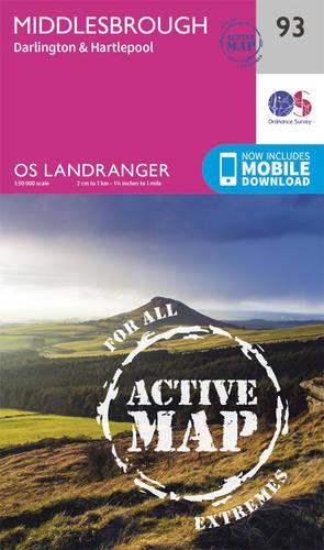 Landranger Active (93) Middlesbrough, Darlington & Hartlepool (OS Landranger Active Map)